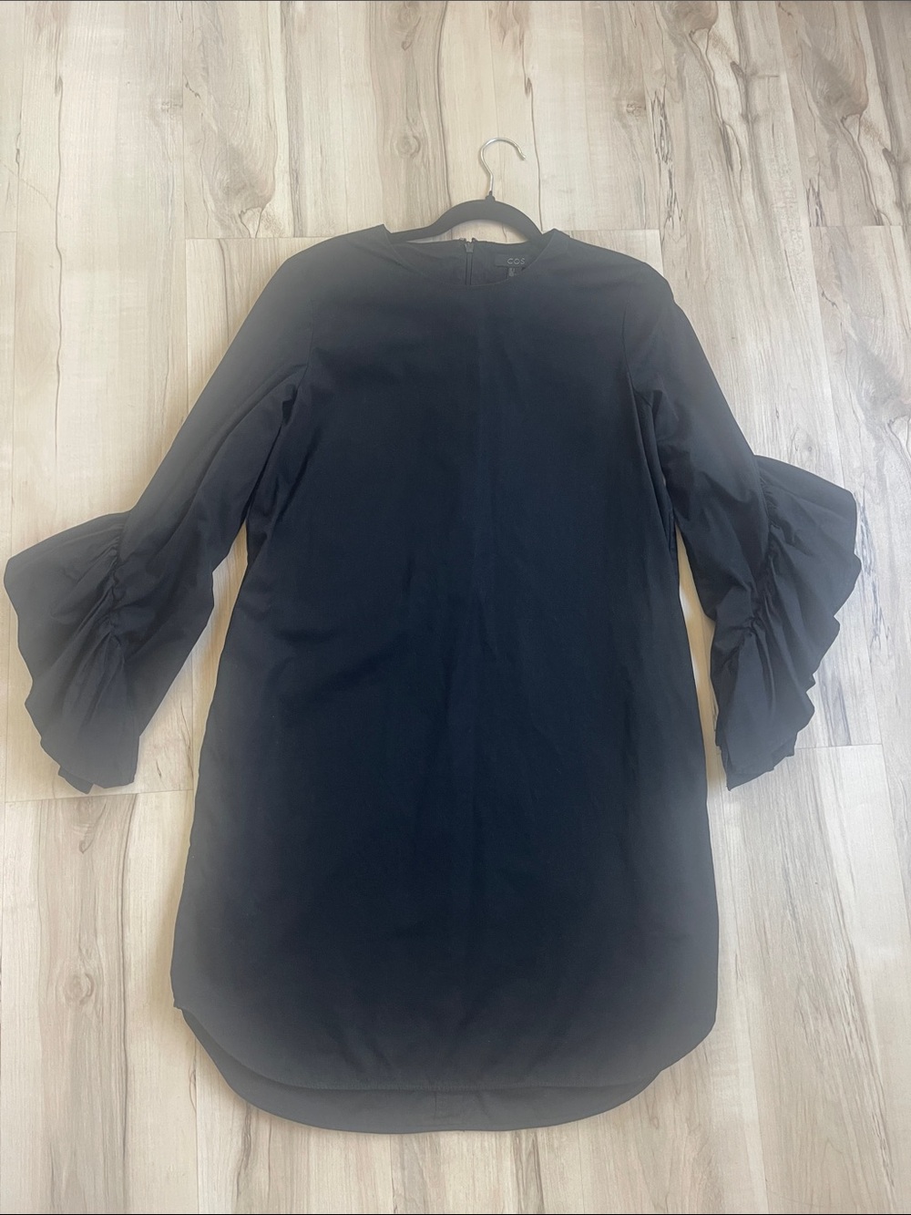 COS Black Long-Sleeve Dress with Statement Ruffle Sleeves